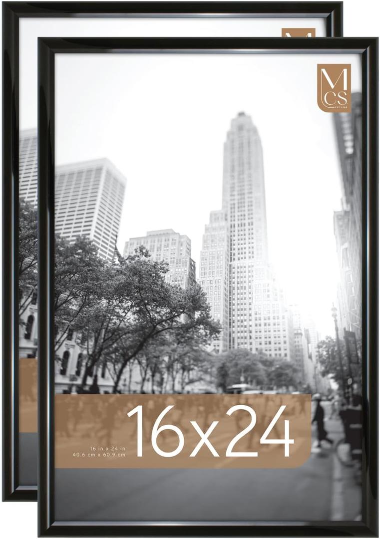 MCS Trendsetter 16x24 Poster Frame Black High-Gloss, Vertical & Horizontal Wall Hanging Large Picture Frame for Photos, Posters & Art Prints (2-Pack)