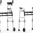 Delog Folding Walker for Senior - Platform Walker with 5 Wheels and Removable Padded Armrests 350lbs, Lightweight Walking Mobility Aid, Standard Walker for Elderly (Black)