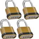 4 Pack Combination Lock | 4-Digit Heavy Duty Combo Lock - 26.5mm Outdoor Waterproof Combination Padlock for Outdoor Fence, Locker, Sheds, Gym, Gate Hasps - Golden (4pcs, Short Shackle)
