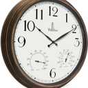 Outdoor Clocks for Patio Large Waterproof with Thermometer - 24 inch Indoor Outdoor Wall Clock with Temperature and Humidity Combo - Weatherproof, Accurate & Easy to Read for Pool, Garden & Home Decor (Bronze)