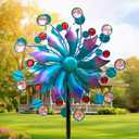 360Solar Wind Spinner with Lights Blue Metal Garden Outdoor Decor Yard Lawn Art Decor for Patio Kinetic Windmills Unique Gifts for Friends and Family 60.63'' H x 13.38'' Dia
