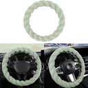 Luxury Fluffy Winter Car Steering Wheel Cover for Women Soft Warm Plush Cute Auto Accessories for Vehicle, Sedan,Universal,Fuzzy,Black,Anti Slip (Green)