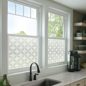 Pure White Window Privacy Film Decorative Pattern Design, Removable Frosted Glass Window Film Cling for Glass Window Door, Abstract Floral ( 78.74" x 17.7")