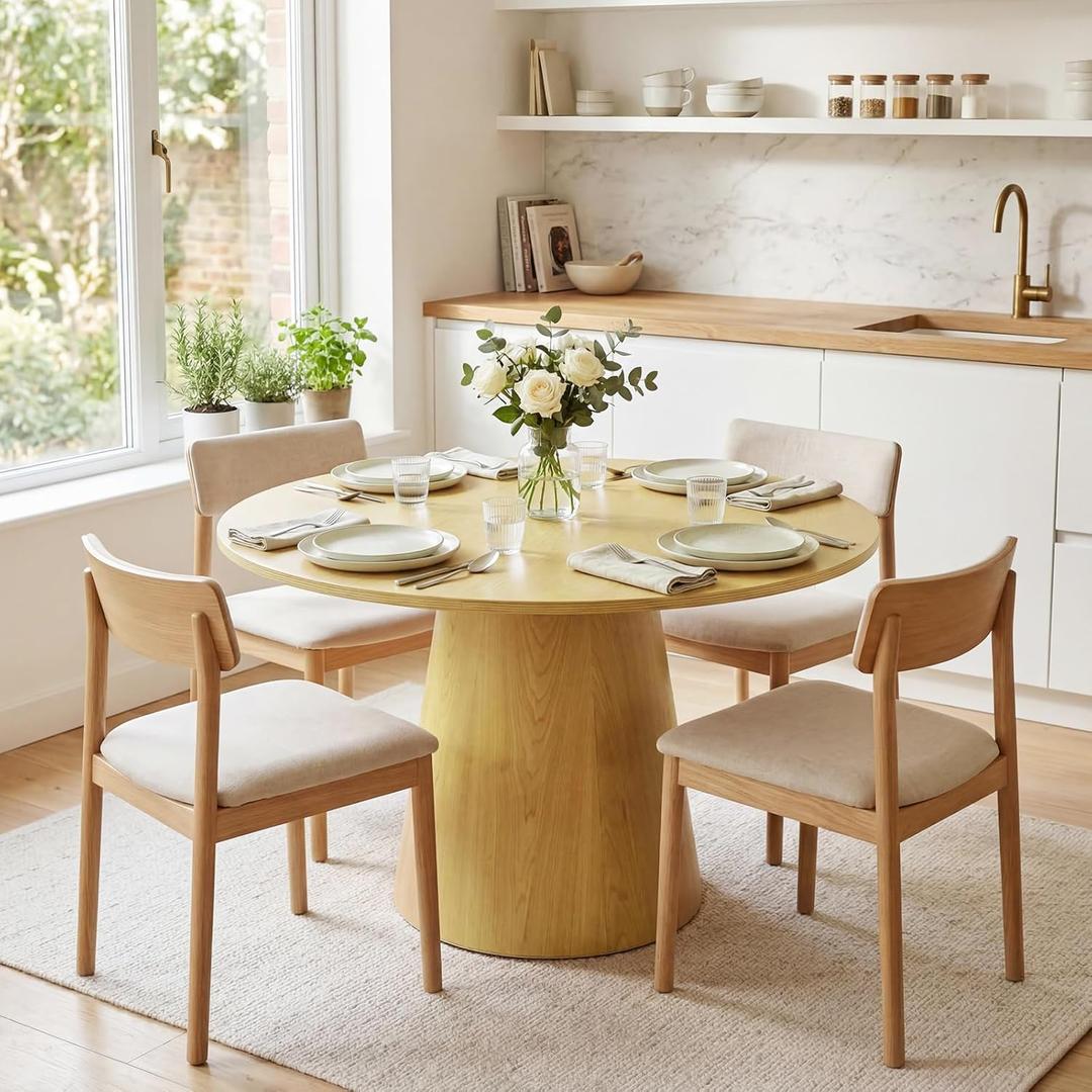 43'' Round Dining Table for 4 - Modern Wood Kitchen Table with Sturdy Pedestal Base, Space-Saving Design for Small Spaces, Apartments, Easy Assembly