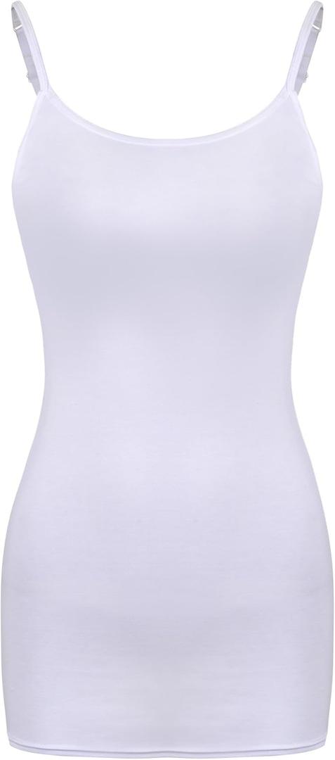 SATINIOR Women Cami Camisole Adjustable Spaghetti Strap Tank Top Basic Layering Long Tanks (Large, White)