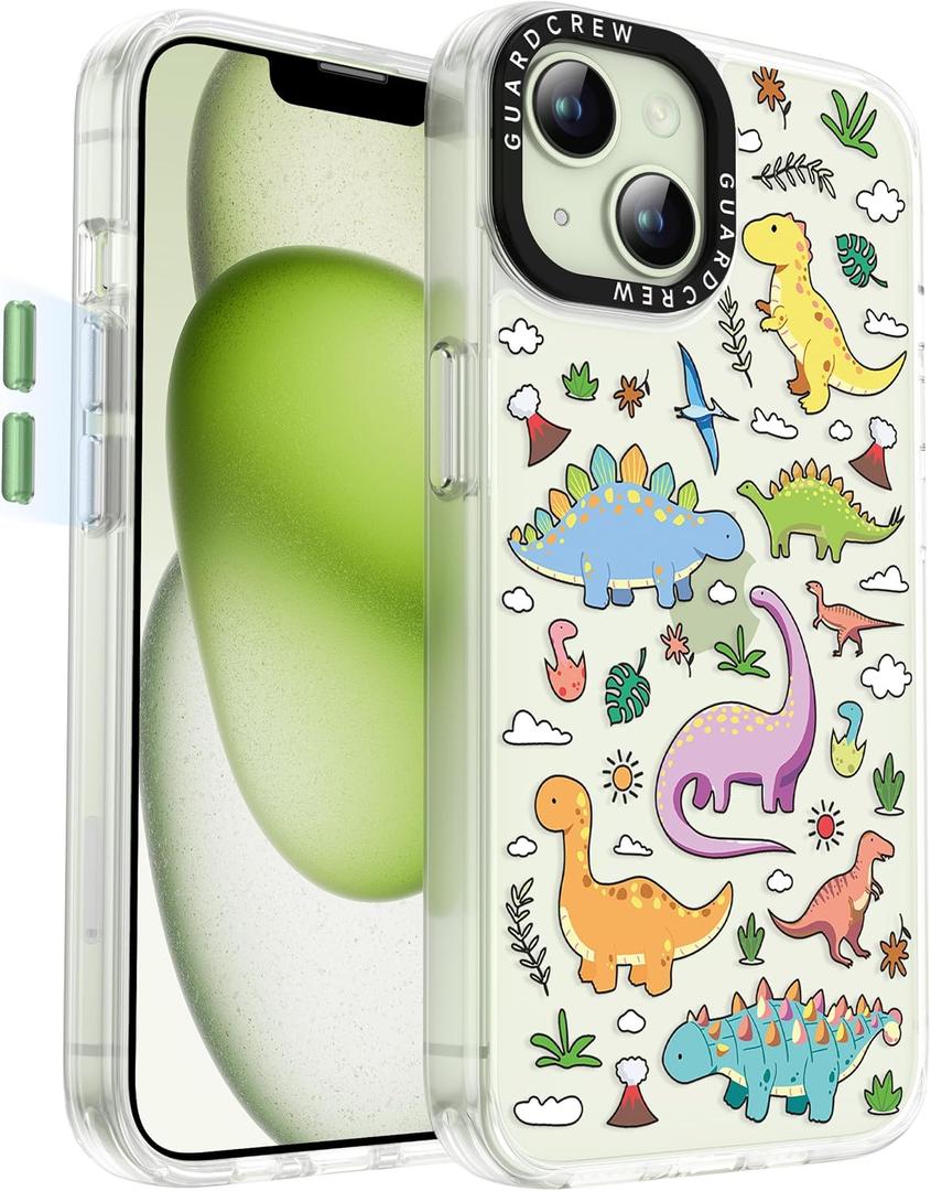 for iPhone 14 Case, [Dinosaur Land] Cool Aesthetic Pattern for Women, [11FT Military-Grade Drop Tested] Slim Crystal Clear Shockproof TPU Bumper Phone Cover, 6.1"