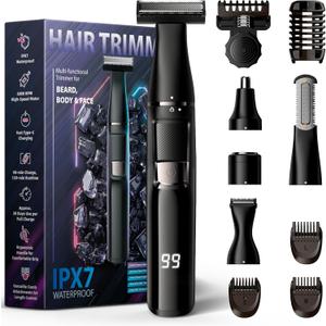 Electric Razor for Men 5 in 1, Beard Trimmer Kit with Adjustable 18mm Comb, Body Shaver, Nose & Ear Hair Trimmer, IPX7 Waterproof, Type-C Fast Charge, LED Display, 120-Min Cordless Use