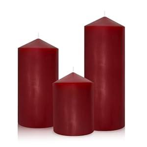 Dripless 3x4 3x6 3x8 Inch Red Burgundy Pillar Candles, 3 Packs Unscented Long Lasting Large Solid Colored Different Sizes Cylinder Column Candles for Home Table Decor Power Outage Emergency 