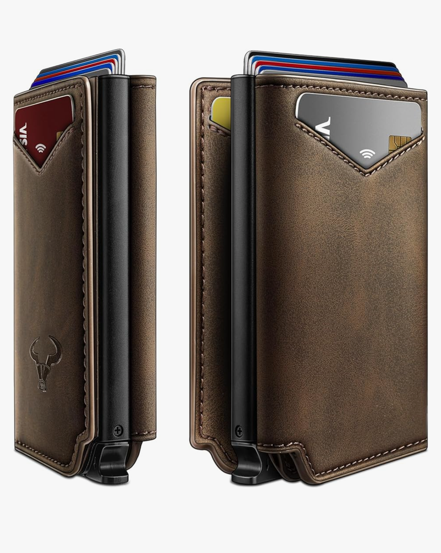 BULLIANT Men Wallet Leather Wallet Card Holders Money Clip for Men 10Cards-Magnetic Flip on Metal Case
