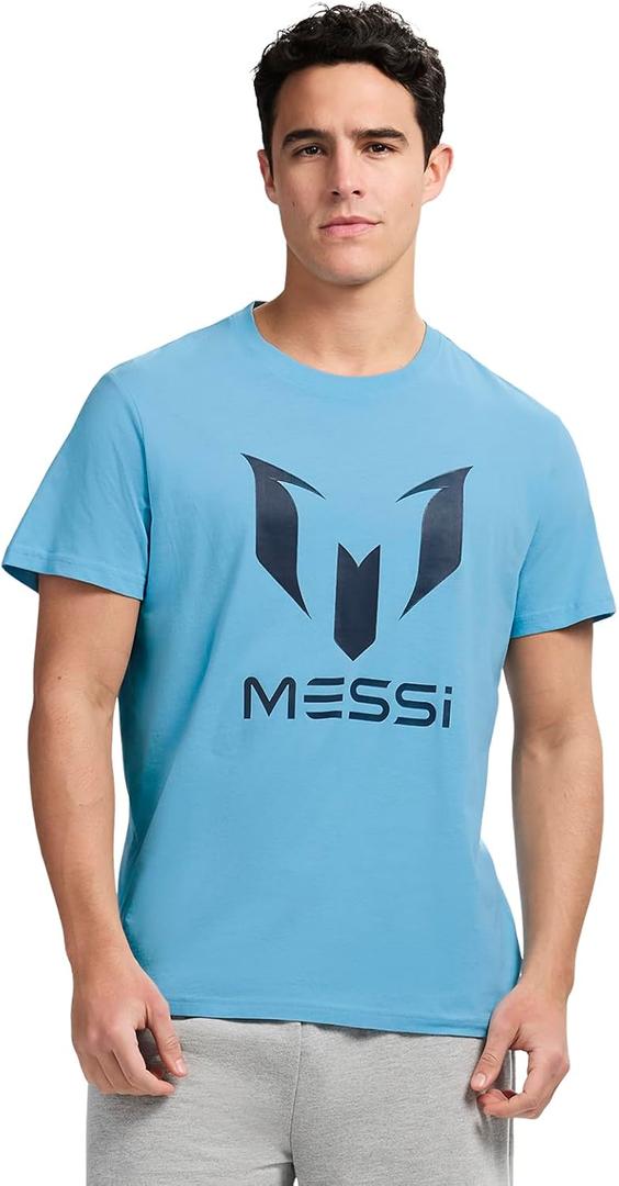 Messi Mens Wingstar Logo Tee, Lifestyle Short Sleeve T-Shirt, Standard Fit with Graphic (Small, Air Blue)