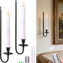 Yollzey Candle Wall Sconces Set of 2, Flameless Candles Black Wall Candle Holders with Remote Control, Battery Operated Home Decor for Living Room, Fireplace, Dining Room, Entryway, Stair Corner
