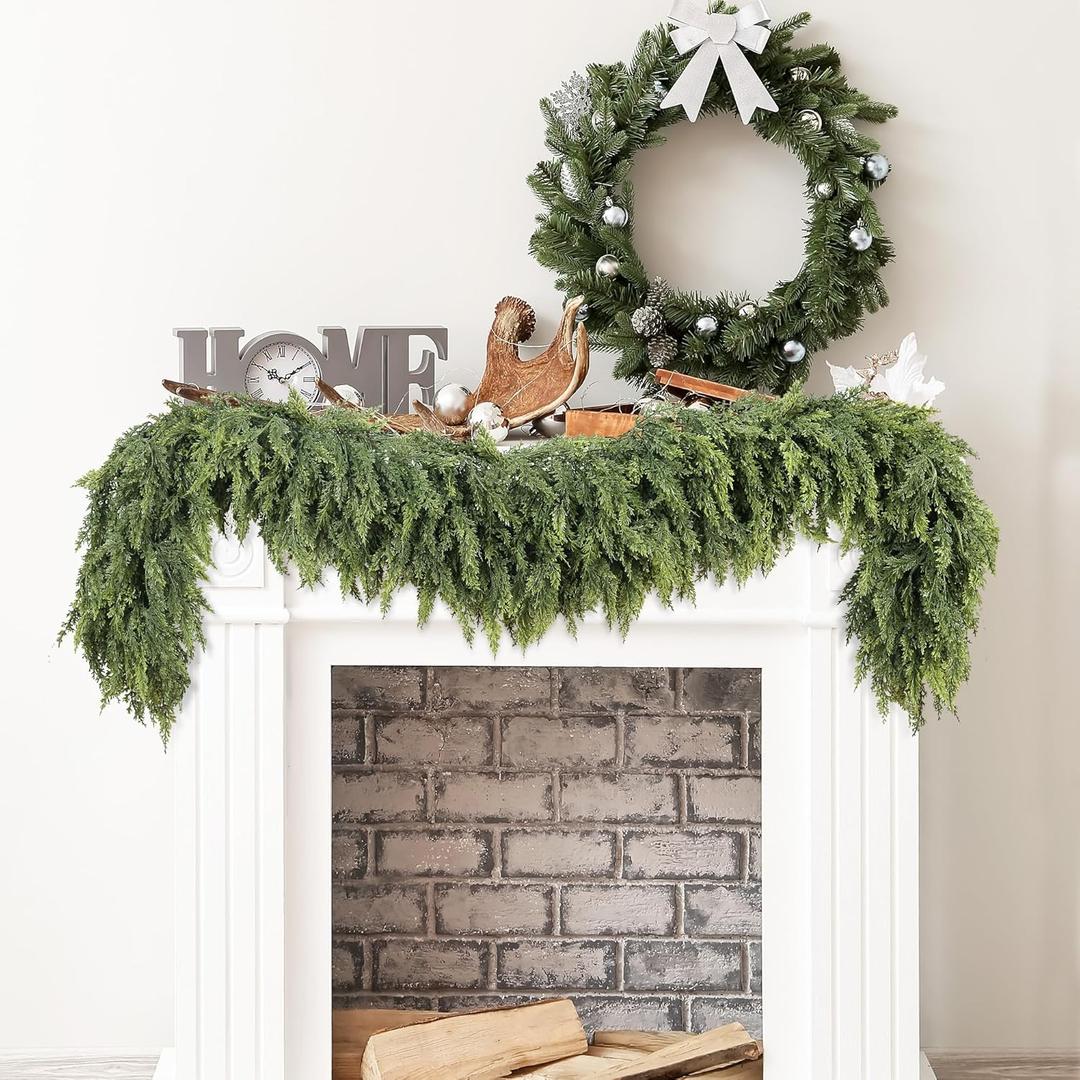 Sggvecsy 6Ft Christmas Cedar Garland Real Touch Artificial Pine Cypress Realistic Greenery Garland for Table Wall Mantle Indoor Fireplace Home Holiday Winter Xmas Decoration (1 Pack)