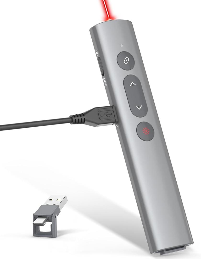 Presentation Clickers for PowerPoint Presentations, [Aluminum Alloy] + [2 in 1 USB C/A] PowerPoint Clicker with Laser Pointer Wireless Presenter PPT Slide Remote Control Computer Clicker for Mac