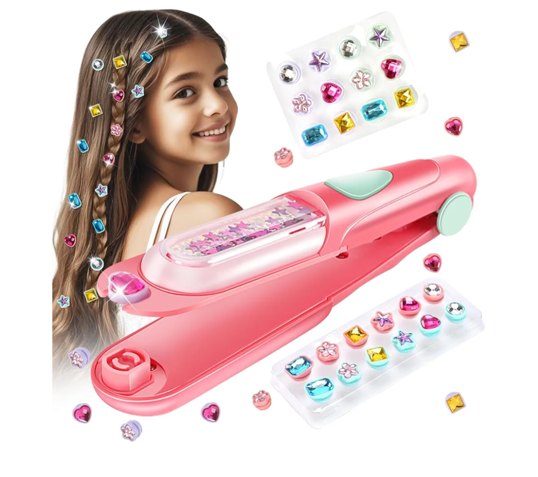 Hair Gem Stamper Kit, Bling Hair Jewels for Girls Toys, Hair Styling Tool with Reusable Shining Diamonds, Birthday Gifts Toys for Girls Ages 3 4 5 6 8-12