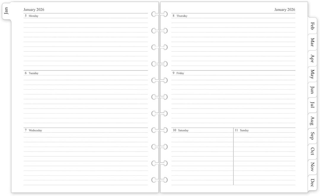 2026 Weekly & Monthly Planner Refill, A4 Letter Size Planner Inserts for 11-Disc Discbound Planner, 8.5"x11", Jan. 2026 - Dec. 2026, 12 Monthly Calendars with Laminated Tabs