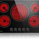 30 Inch Built-in Electric Cooktop with Expandable Triple Ring Burners, 5 Burner 9000W Ceramic Stove Top - Easy Knob Controls & Residual Heat Indicator (220-240V Hardwired)