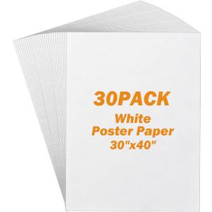 30x40 inches White Poster Board, 30 Packs Large poster paper, Heavyweight Poster Paper Bulk, Blank Display Board for School, Office & Craft Projects