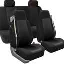 FH Group Full Set Built-in Seatbelt Classic Cloth Car Seat Covers - Universal Fit, Washable Car Seat Cover for SUV, Sedan, Van Black