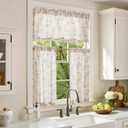 jinchan Floral Kitchen Curtains Set 36 Inch Length Farmhouse Linen Cafe Curtains and Valance Set for Living Room Bathroom Small Window Treatments Rod Pocket 3 Panels Taupe on Linen