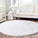 Latepis Round Furry White Circle Rug 5ft for Living Room, Bedroom, Nursery & Dorm - Machine Washable, Fluffy Faux Rabbit Fur Plush Shag