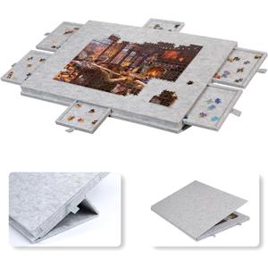 Lavievert Tilting Puzzle Board with 2-in-1 Designed Stand & Cover, Super Lightweight Felt Puzzle Plateau with 6 Drawers for Adults, Portable Jigsaw Puzzle Table for Up to 1000 Pieces  Light Gray Lavievert Tilting Puzzle Board with 2-in-1 Designed Stand & Cover, Super Lightweight Felt Puzzle Plateau with 6 Drawers for Adults, Portable Jigsaw Puzzle Table for Up to 1000 Pieces  Light Gray