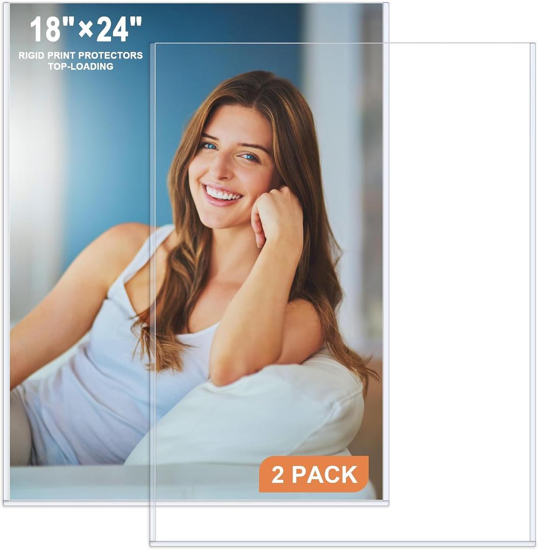 Ndsox 2 Pack 18" x 24" Rigid Print Protectors Clear Hard Plastic Sheet Poster Protectors Photo Sleeves Top Loading Rigid Newspaper Page Holders for Photographs, Presentations, Artwork, Sheet Music