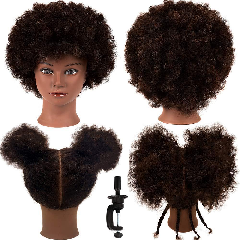 MORRIS 10 Human Hair Training Afro Mannequin Head  Short Curly Hair for Beginners to Practice Braiding, Cutting, Styling  Includes Clamp