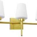 Bathroom Vanity Light Fixtures Brushed Brass Over Mirror with Milk Glass Shade Wall Sconce Lighting Lamp Bath 3-Lights (Exclude E26 Bulb) (3T, Brushed Brass)