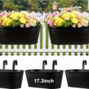 Honeydak 3 Pcs 17.3 Inch Large Metal Iron Hanging Flower Pots Outdoor Rail Planter with Detachable Hooks and Drainage Holes Deck Railing Fence Flower Buckets Plant Holder for Home Window Decor(Black)