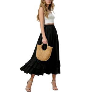 MATSUMIZUYU Women High Waisted Ruffle A Line Long Skirt Vintage Renaissance Pirate Maxi Skirt with Pockets Halloween Costume Black-S