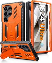 FNTCASE for Samsung Galaxy S24Ultra Case: Military Grade Drop Protection Rugged Protective Mobile Phone Cover with Kickstand & Slide | Shockproof Textured Bumper Heavy Duty Protector, 6.8'' Orange