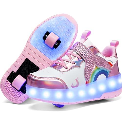 Nsasy Girls Boys Roller Shoes with LED Light Up Wheels Sneakers Kids Roller Skates Shoes for Kids for Children Size 33