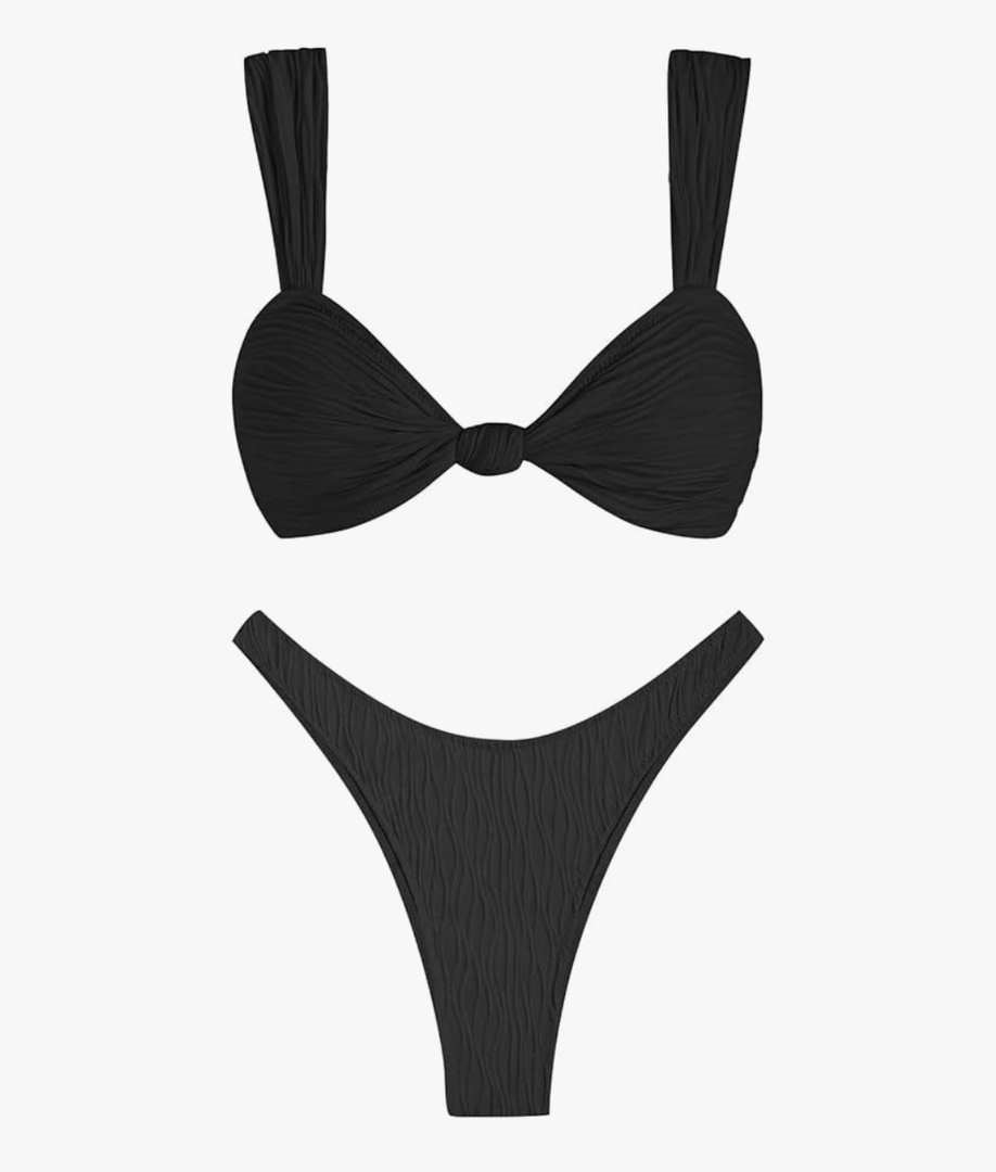 ZAFUL 2025 Cheeky Bikini Sets for Women High Cut Swimsuit Textured Ribbed Bikini Thong Bathing Suit S