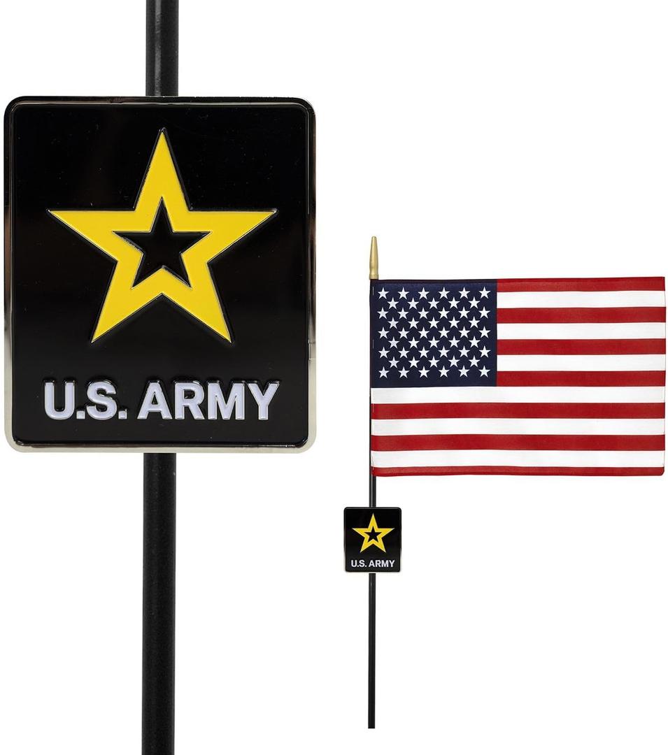 US Army Veteran Grave Marker with American Flag - 30" Tall Cemetery Graveside Memorial with Officially Licensed Military Seal - by Allied Flag