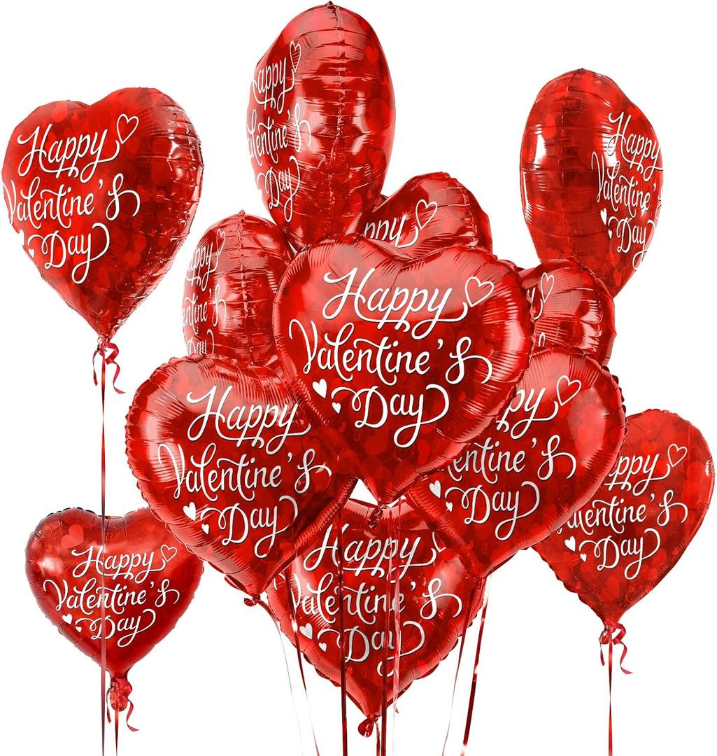 Valentine's Day Party Pack | 30pc Red Heart Foil Balloons | 18in 'Happy Valentine's Day' Decorative Balloons for Romantic Celebrations