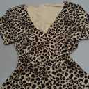 SUUKSESS Women Double Lined Fitted Basic Tee Sexy V Neck Short Sleeve Y2K Crop Top (Medium, Cheetah)