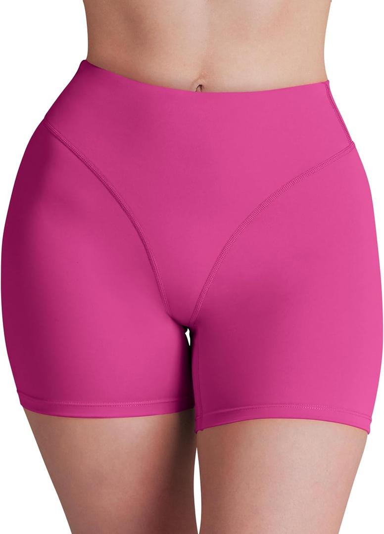 AVGO Gym Shorts Women 4.5 Inches - V Shaped High Waisted Butt Lifting Tummy Control Workout Booty Biker Shorts (Pink, M)