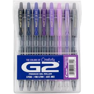 Pilot G2 Premium Gel Roller Pens, Fine Point Gel Pens, Boost Purple Pack, The Colors of Creativity, 7_Pack Pouch, 0.7 mm, Assorted - Ideal for School, Journaling, & Office Writing