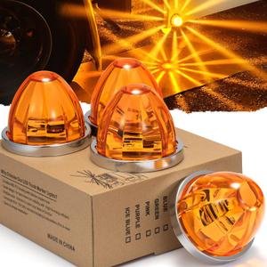 4Pcs Amber Watermelon LED Marker Lights Strobe & Constant Dual Function Side Marker Clearance Tail Top Cap Roof Lights 12-24V for Trailer Truck Heavy-duty Truck Bus Van Kenworth Peterbilt Freightliner