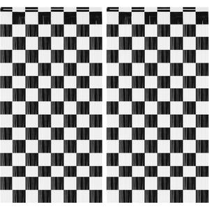 PintreeLand 2PCS Race Car Foil Fringe Curtains 3.28x6.56 Ft, Black and White Checkered Party Backdrop Streamers Decorations, Photo Booth Props