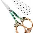 4 x Premium Small Craft Scissors with Beautiful Butterfly Decos - Comfortable Handles and Sharp Tips for Crochet, Embroidery, and Sewing - Includes Protective Cover (Green Rose Gold)