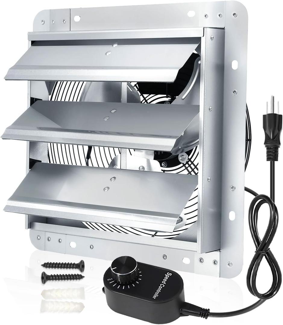 Shutter Exhaust Fan, 14 inch Wall Mount Attic Fans w/Speed Controller,1558 CFM,Chicken Coops Vent Fan for Greenhouse, Gable, Barn, Garage, Shed Ventilation Fan