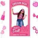 Pink Dream Box Photo Booth for Kids Girls – Sturdy Cardboard Princess Doll Display Stand with 5 Dress Up Accessories – No Assembly, Ready to Use Birthday Party Decoration