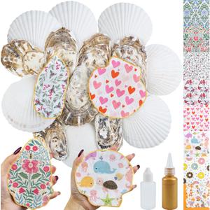 Fangoo 4-5'' 16Pcs Large Natural White Oyster Shells for Crafts 32Pcs Decoupage Paper Napkin Acrylic Paint Brush White Natural Sea Shells for Crafting Christmas Holiday Ornaments Jewelry Tray Decor