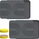 2 PCS Stone Dish Drying Mat ＆ Silicone Mat for Kitchen Counter – Diatomaceous Earth Bath Mat for Bathroom, 16.14"L×12.4"W×2 Quick Dry Mats for Dishes, Bottles, Cups, Match Any Countertop(Gray)