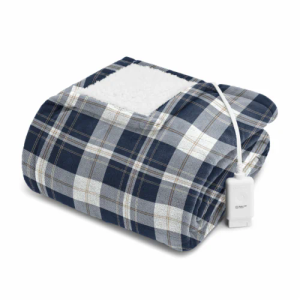 Sunbeam Electric Throw Royal Luxe Microplush Heated Blanket, 4 Heat Settings, 4-Hour Auto Shut-Off, Fast Heating, Warm and Cozy, Grey Rodeen Plaid, 50" x 70"