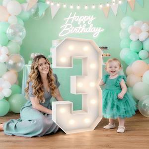 3FT Marquee Light Up Numbers 3,Party Decoration Large Marquee Light Up Letters with Weighted Water Bag,Pre-cut Foam Board Set Can Be Used for Birthdays,Weddings,Baby Anniversaries