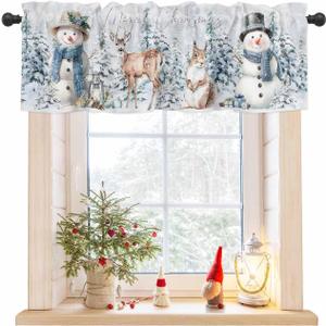 Christmas Snowman Snowflake Kitchen Valances for Windows Living Room, Winter Rod Pocket Valance Curtains Farmhouse Xmas Tree Reindeer Window Treatment for for Bathroom Bedroom 54x18inch, Washable