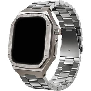 Luxury Metal Mod Kit for Apple Watch 10 46mm 42mm Men Rugged Stainless Steel Strap+Case for iwatch Series10 42 S10 Case and Band, Titanium