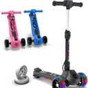 T200/T500 Balance Electric Scooter for Kids Age 4-9, 2 Types Front Wheels, Electric Horn, Full Body Lights Up, Wide Deck, 5Mph Safe Speed, 70min Riding, Foldable Kick Scooter Boys & Girl (Midnight Black)